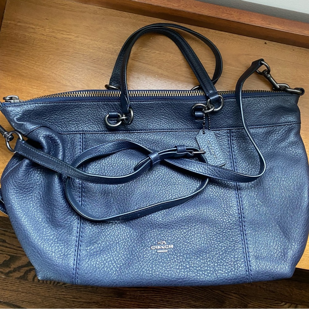 Coach Lenox Satchel in Pebble Leather Navy Blue - Like New